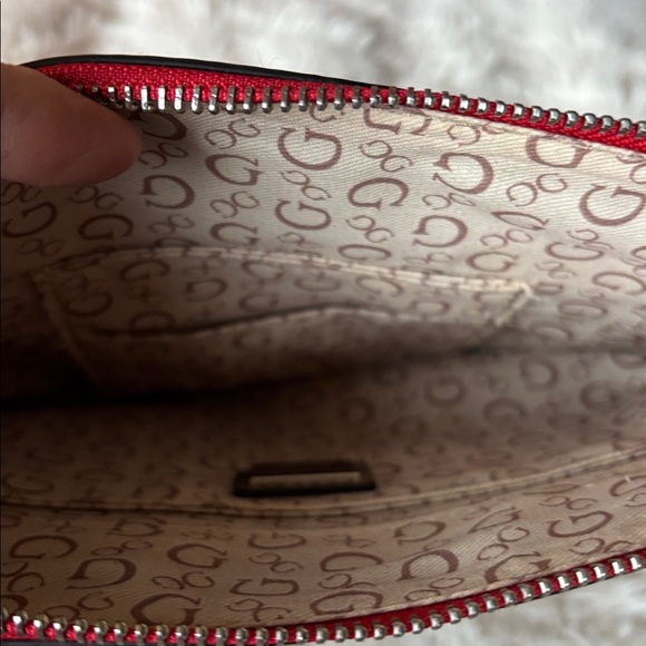 Guess Red and Tan pebbled Crossbody Bag silver jeweled logo purse - Picture 10 of 11